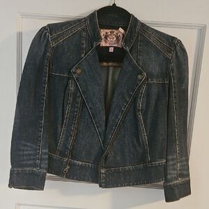 Juicy Couture Blue Cropped Jean Jacket with Contrast Stitching